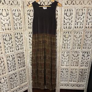 Vintage Jasmine by KVM 90’s Dark Fall Leaves Floral Ribbed Sleeveless Dress MED